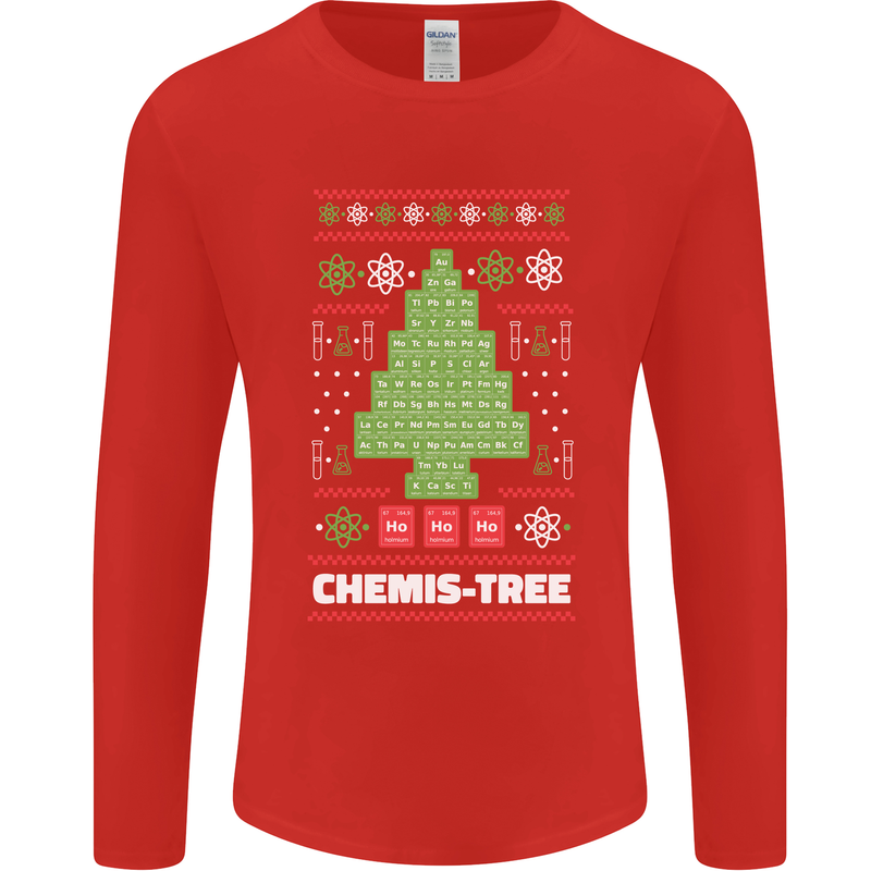 Christmas Chemistry Tree Funny Xmas Science Mens Long Sleeve T-Shirt Red