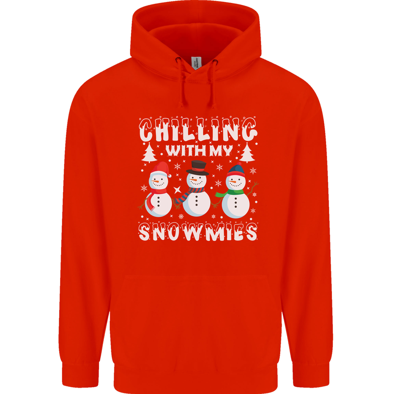 Christmas Chilling With My Snowmies Funny Mens 80% Cotton Hoodie Bright Red