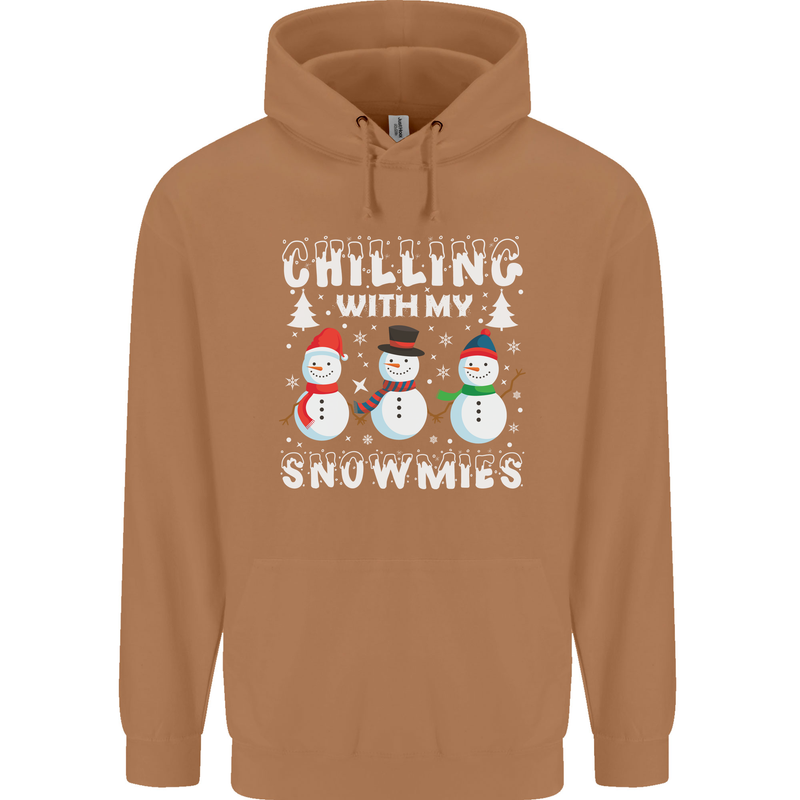 Christmas Chilling With My Snowmies Funny Mens 80% Cotton Hoodie Caramel Latte