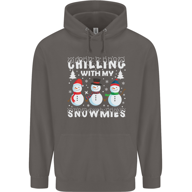 Christmas Chilling With My Snowmies Funny Mens 80% Cotton Hoodie Charcoal