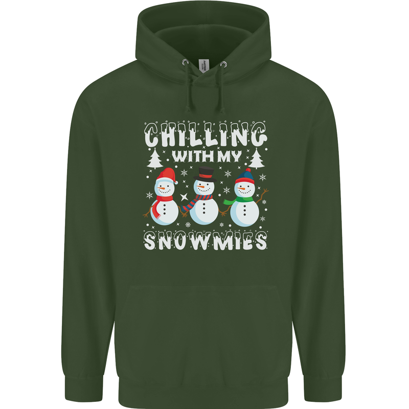 Christmas Chilling With My Snowmies Funny Mens 80% Cotton Hoodie Forest Green