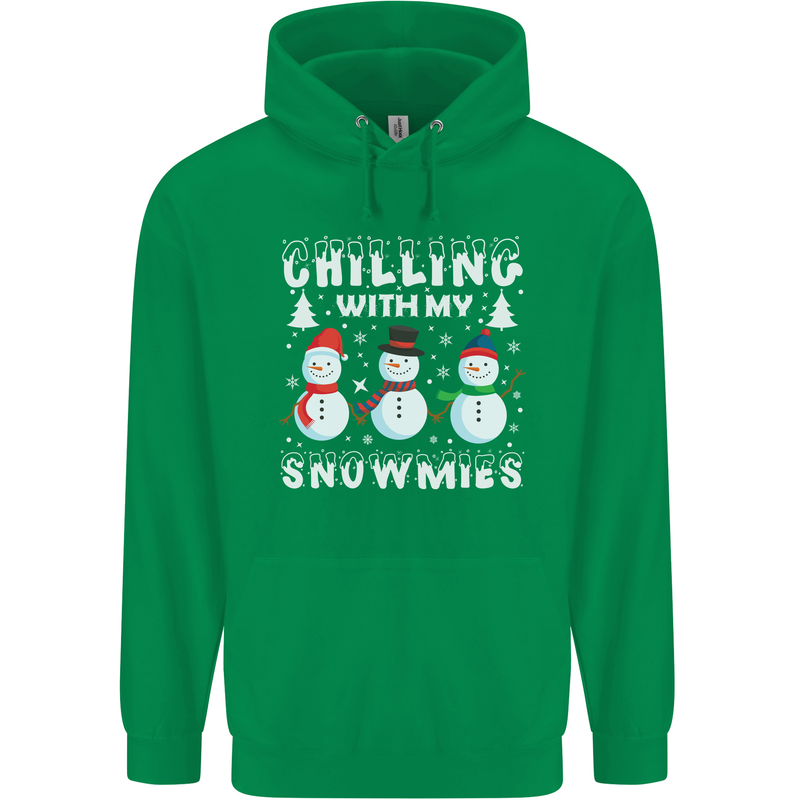 Christmas Chilling With My Snowmies Funny Mens 80% Cotton Hoodie Irish Green