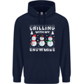 Christmas Chilling With My Snowmies Funny Mens 80% Cotton Hoodie Navy Blue