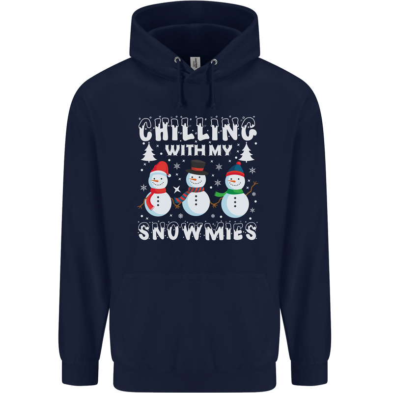 Christmas Chilling With My Snowmies Funny Mens 80% Cotton Hoodie Navy Blue