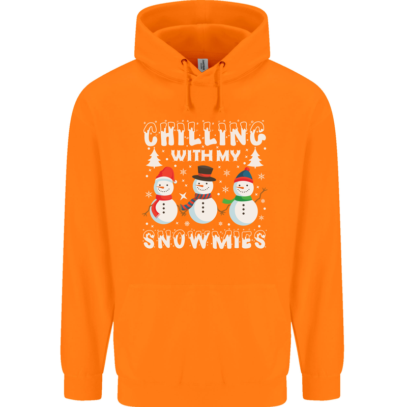 Christmas Chilling With My Snowmies Funny Mens 80% Cotton Hoodie Orange