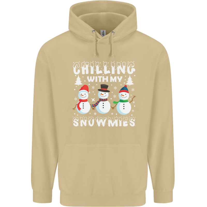 Christmas Chilling With My Snowmies Funny Mens 80% Cotton Hoodie Sand