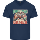 Christmas Gamer Funny Gaming Joypad Mens V-Neck Cotton T-Shirt Navy Blue