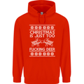 Christmas Is Just Too F#cking Deer Funny Mens 80% Cotton Hoodie Bright Red
