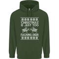 Christmas Is Just Too F#cking Deer Funny Mens 80% Cotton Hoodie Forest Green