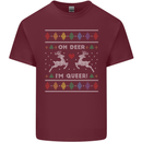 Christmas LGBT Oh Deer I'm Queer Gay Pride Mens Cotton T-Shirt Tee Top Maroon