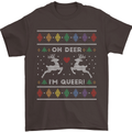 Christmas LGBT Oh Deer I'm Queer Gay Pride Mens T-Shirt Cotton Gildan Dark Chocolate