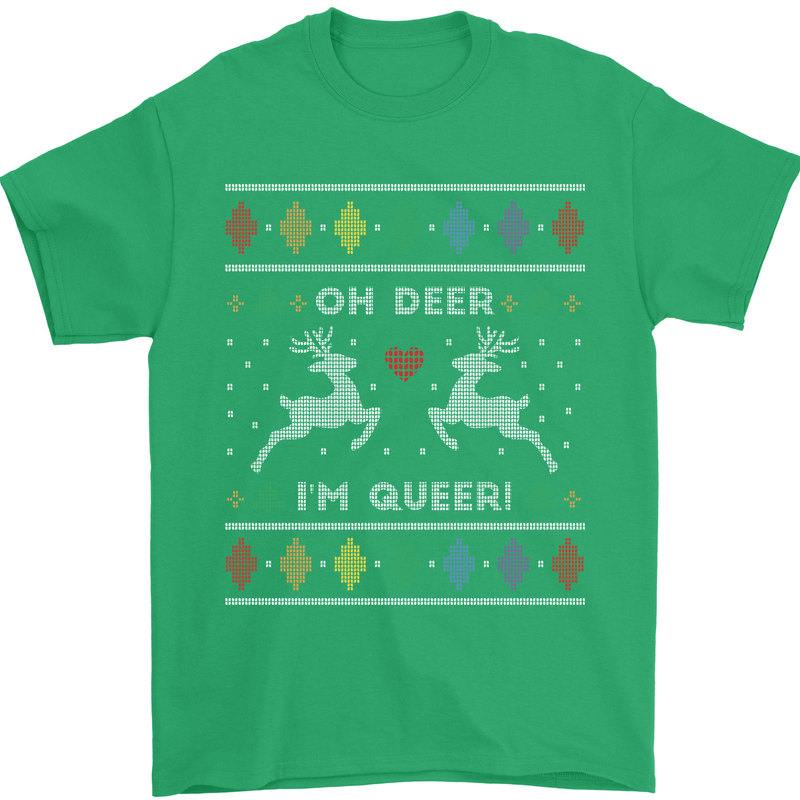 Christmas LGBT Oh Deer I'm Queer Gay Pride Mens T-Shirt Cotton Gildan Irish Green
