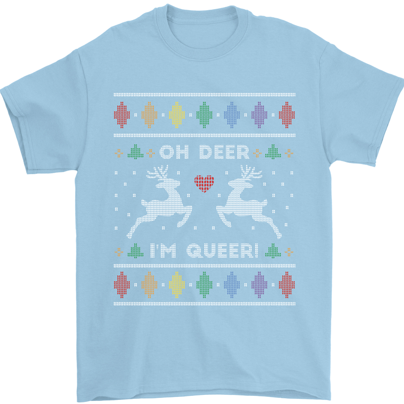 Christmas LGBT Oh Deer I'm Queer Gay Pride Mens T-Shirt Cotton Gildan Light Blue