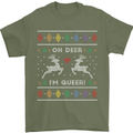 Christmas LGBT Oh Deer I'm Queer Gay Pride Mens T-Shirt Cotton Gildan Military Green