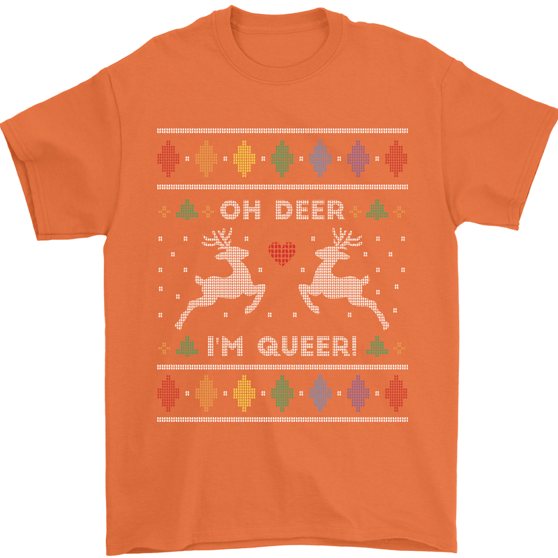 Christmas LGBT Oh Deer I'm Queer Gay Pride Mens T-Shirt Cotton Gildan Orange