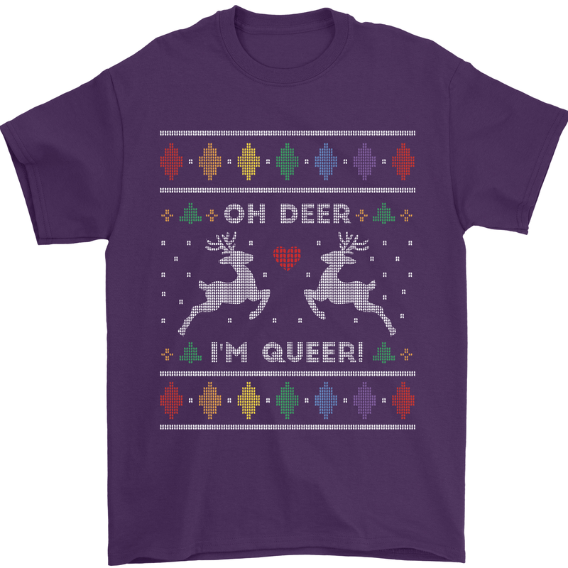 Christmas LGBT Oh Deer I'm Queer Gay Pride Mens T-Shirt Cotton Gildan Purple