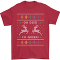Christmas LGBT Oh Deer I'm Queer Gay Pride Mens T-Shirt Cotton Gildan Red