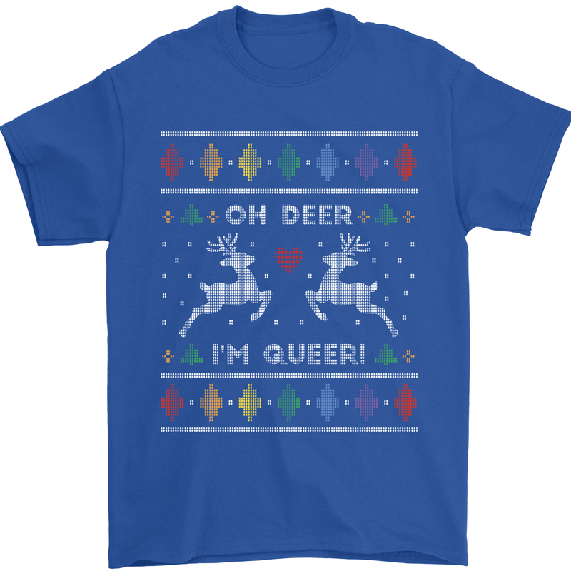 Christmas LGBT Oh Deer I'm Queer Gay Pride Mens T-Shirt Cotton Gildan Royal Blue