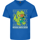 Christmas Official Santa T-Rex Dinosaur Mens V-Neck Cotton T-Shirt Royal Blue