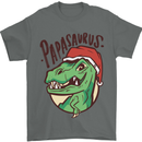 Christmas Papasaurus T-Rex Dinosaur Mens T-Shirt Cotton Gildan Charcoal