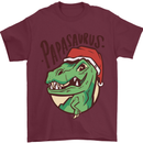 Christmas Papasaurus T-Rex Dinosaur Mens T-Shirt Cotton Gildan Maroon