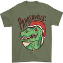 Christmas Papasaurus T-Rex Dinosaur Mens T-Shirt Cotton Gildan Military Green