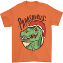 Christmas Papasaurus T-Rex Dinosaur Mens T-Shirt Cotton Gildan Orange