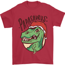 Christmas Papasaurus T-Rex Dinosaur Mens T-Shirt Cotton Gildan Red
