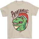 Christmas Papasaurus T-Rex Dinosaur Mens T-Shirt Cotton Gildan Sand