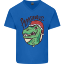 Christmas Papasaurus T-Rex Dinosaur Mens V-Neck Cotton T-Shirt Royal Blue