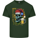 Christmas Party Skull Drinking Beer Alcohol Mens Cotton T-Shirt Tee Top Forest Green