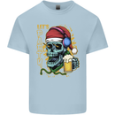 Christmas Party Skull Drinking Beer Alcohol Mens Cotton T-Shirt Tee Top Light Blue