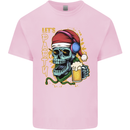 Christmas Party Skull Drinking Beer Alcohol Mens Cotton T-Shirt Tee Top Light Pink