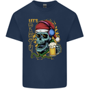 Christmas Party Skull Drinking Beer Alcohol Mens Cotton T-Shirt Tee Top Navy Blue