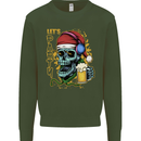 Christmas Party Skull Drinking Beer Alcohol Mens Sweatshirt Jumper Forest Green