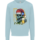 Christmas Party Skull Drinking Beer Alcohol Mens Sweatshirt Jumper Light Blue