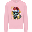 Christmas Party Skull Drinking Beer Alcohol Mens Sweatshirt Jumper Light Pink