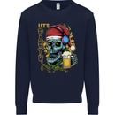 Christmas Party Skull Drinking Beer Alcohol Mens Sweatshirt Jumper Navy Blue
