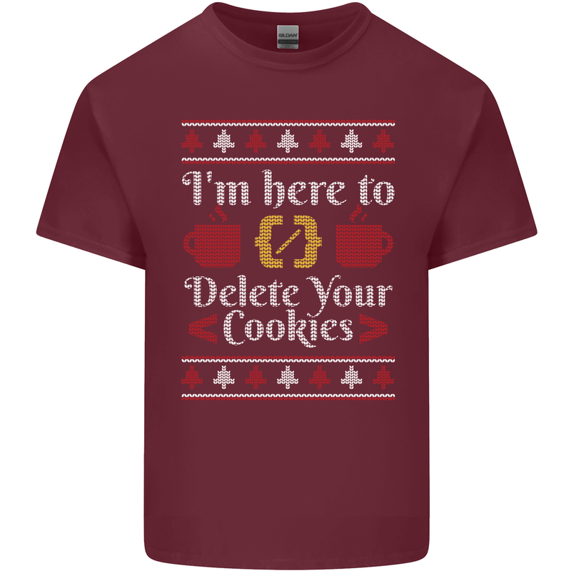Christmas Programmer Here to Delete Cookies Mens Cotton T-Shirt Tee Top Maroon