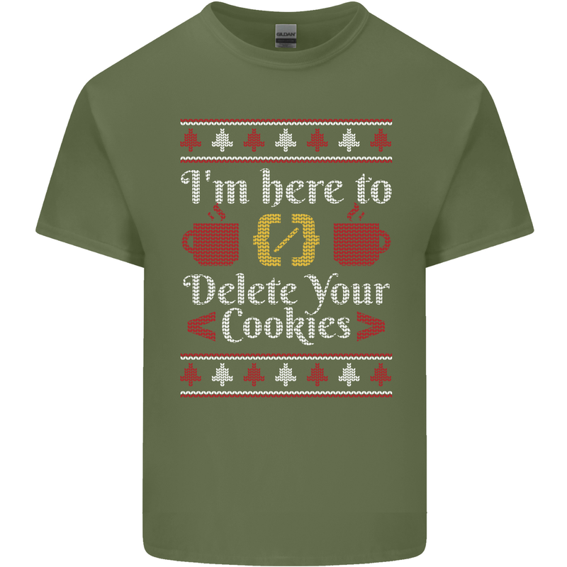 Christmas Programmer Here to Delete Cookies Mens Cotton T-Shirt Tee Top Military Green