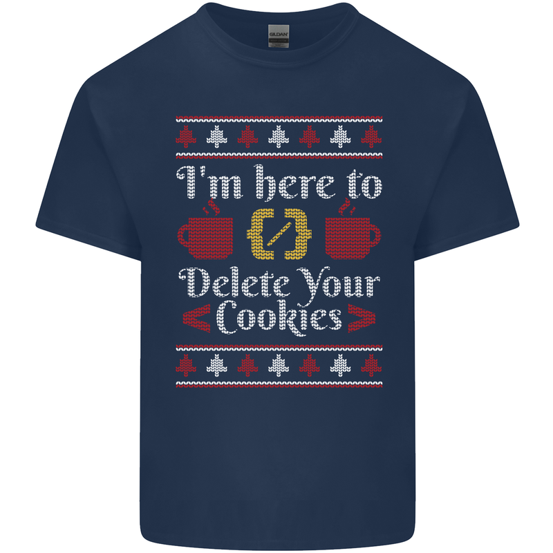 Christmas Programmer Here to Delete Cookies Mens Cotton T-Shirt Tee Top Navy Blue