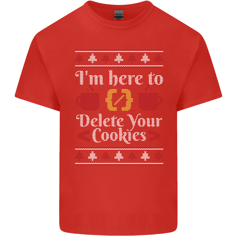 Christmas Programmer Here to Delete Cookies Mens Cotton T-Shirt Tee Top Red