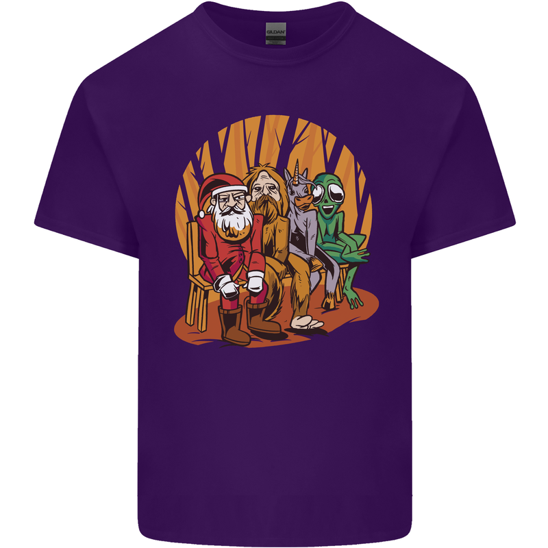 Christmas Santa Claus Bigfoot Unicorn Alien Mens Cotton T-Shirt Tee Top Purple