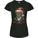 Christmas Santa Skull Heavy Metal Biker Womens Petite Cut T-Shirt Black
