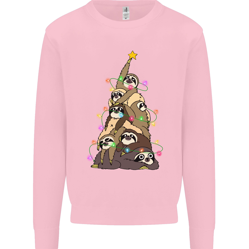 Christmas Sloth Tree Funny Xmas Kids Sweatshirt Jumper Light Pink