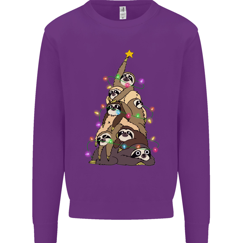 Christmas Sloth Tree Funny Xmas Kids Sweatshirt Jumper Purple