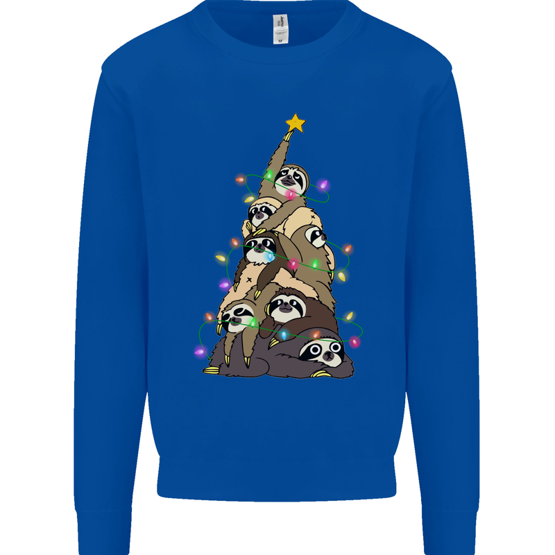 Christmas Sloth Tree Funny Xmas Kids Sweatshirt Jumper Royal Blue
