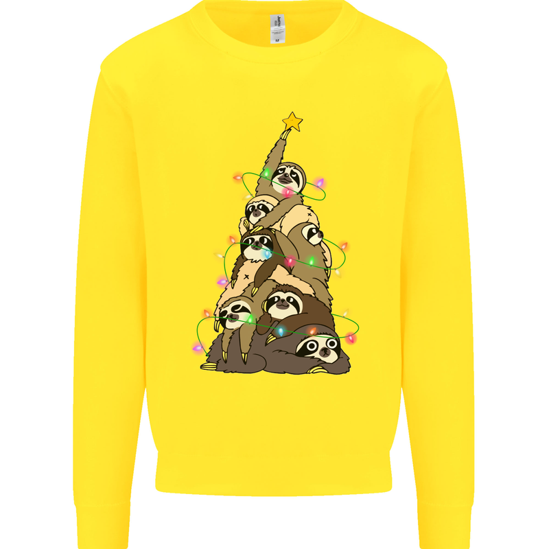 Christmas Sloth Tree Funny Xmas Kids Sweatshirt Jumper Yellow