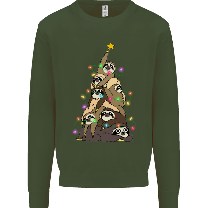 Christmas Sloth Tree Funny Xmas Mens Sweatshirt Jumper Forest Green