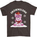 Christmas Snowicorn Funny Xmas Unicorn Mens T-Shirt Cotton Gildan Dark Chocolate